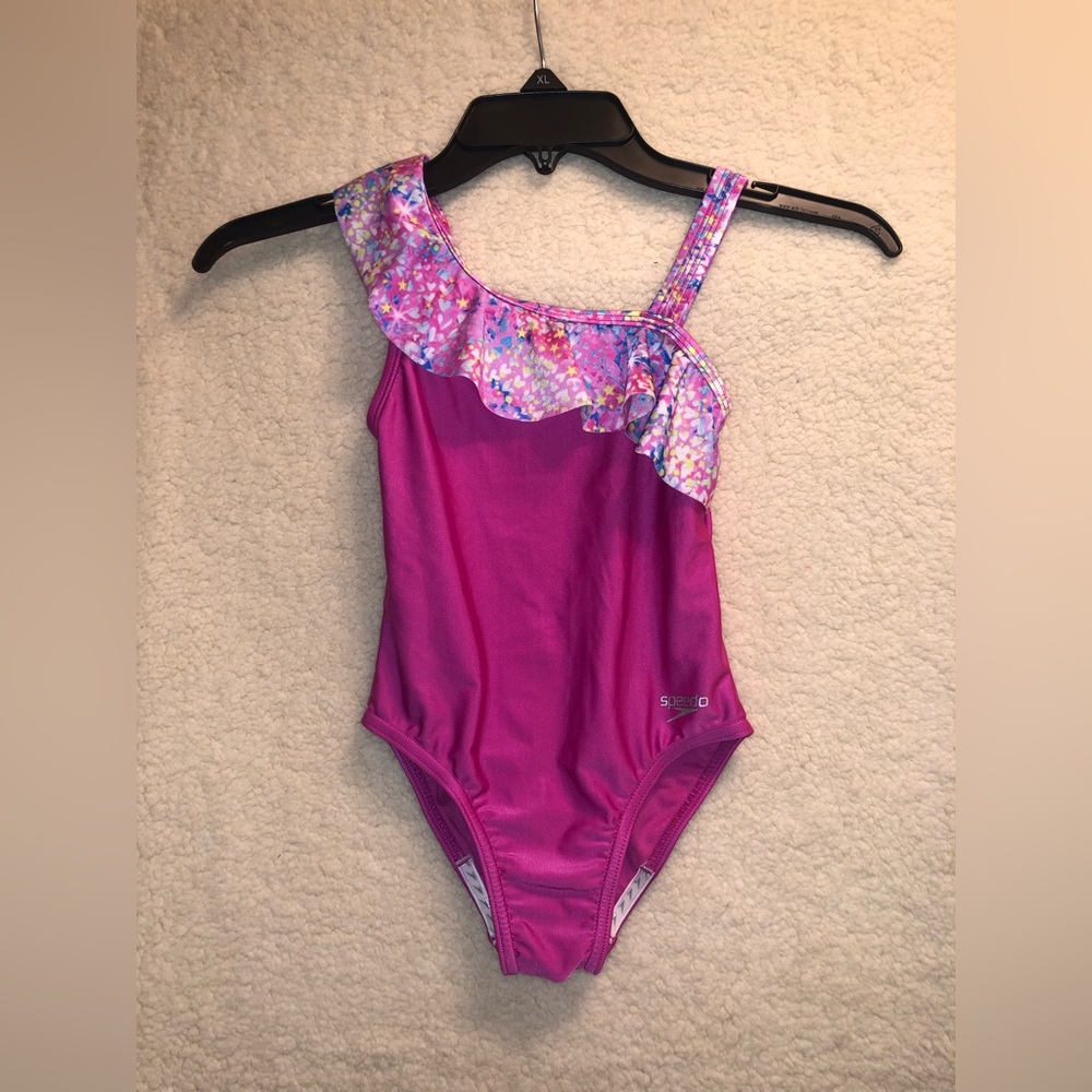 Speedo kids bathing suit pink with stars and hearts sz 7